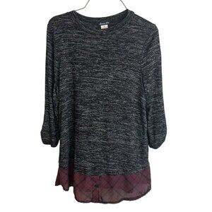 Olivia Blu Women’s Gray Patterned Underlay 3/4 Sleeve Sweater Size Small S